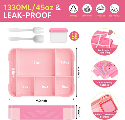 JYPS Lunch Box for Girls-Insulated Lunch Bag,Kids Bento Box with 6 Compartment,Water Bottle,Ice Pack,Salad Container,Perfect Lunch Container for Kids and Toddlers Back to School Age 7-15(Purple M)