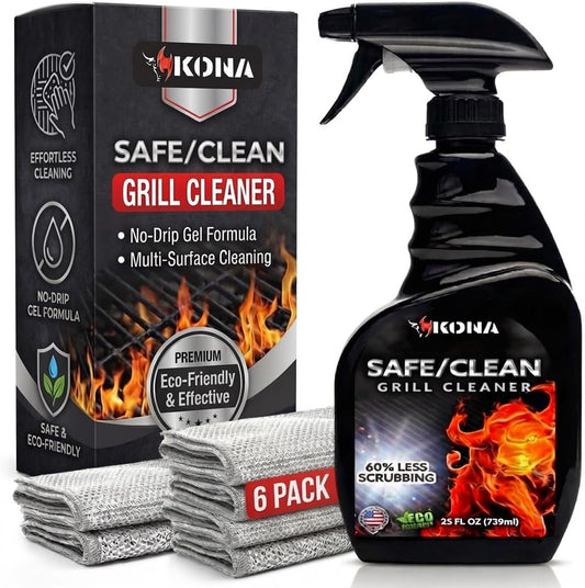 Kona Safe/Clean Air Fryer Cleaner and Degreaser Kit for Ninja Woodfire Grill, Smoker and Oven - 23oz Fume-Free No-Drip Gel Spray with 6 Stainless Steel Scrub Cloths