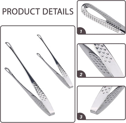 2 Pcs Stainless Steel BBQ Grill Tongs, Kitchen Tongs for Cooking, 11 inch & 9.4 inch Grill Tongs Set, BBQ Tweezers, Cooking Clamp Tool for Grilling Steak Vegetables Salad, Clip Head Hollow Design