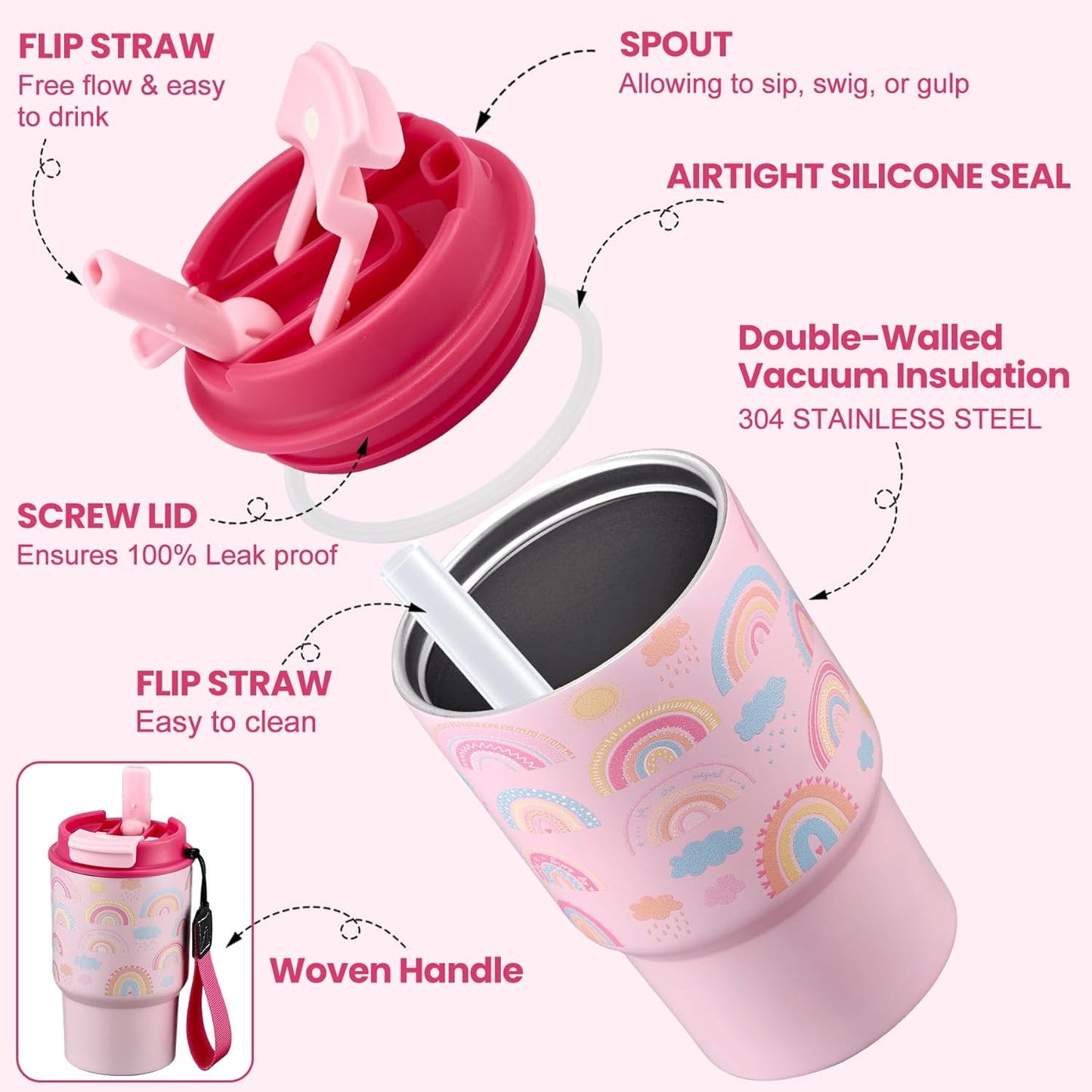 Bento Lunch Box for Kids with 17oz Soup Thermo,Insulated Tumbler Water Bottle and Insulated Lunch Bag,Leak-Proof 3 Compartment Lunch Food Container with Ice Pack for Kids to School-Horse