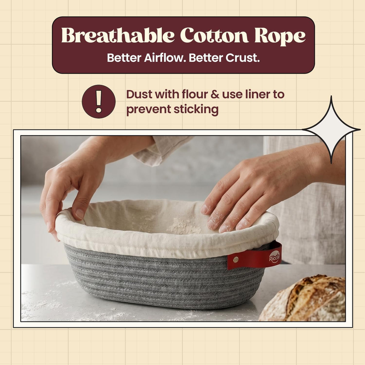 RICCLE Banneton Bread Proofing Basket, 2 Oval Sourdough Banneton Baskets
