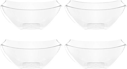 PLASTICPRO Disposable Square Serving Bowls, Party Snack or Salad Bowl, Plastic Clear or White Pack of 4 (16 OUNCE, White)