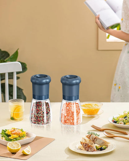 CIRCLE JOY Premium Manual Salt and Pepper Grinder Set, Refillable Salt and Pepper Shakers with Ceramic Blades, Adjustable Coarseness and BPA-free 180ml Glass Container, Tall Black White