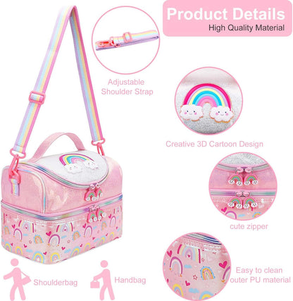RHCPFOVR Kids Lunch Bag - Double - Decker Cooler Insulated Lunch Box for Boys Girls,Washable Lunch Bag with Strap and Reusable Toddler Lunchbox for School and Daycare