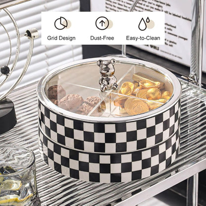 Homary Modern 8.9″ 2-Tier Divided Snack Tray with Lid – Checkerboard Serving Tray & Food Storage Container for Cheese, Party Snacks