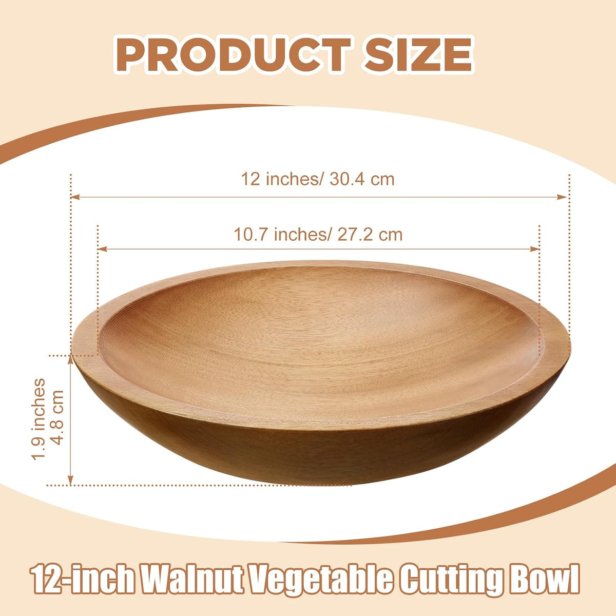 9 Inch Walnut Chopping Bowl and Mezzaluna Knife Set Solid Wood Salad Bowl for Chopping Walnut Herbs Spices Vegetables Eggs Chicken (Round Style)