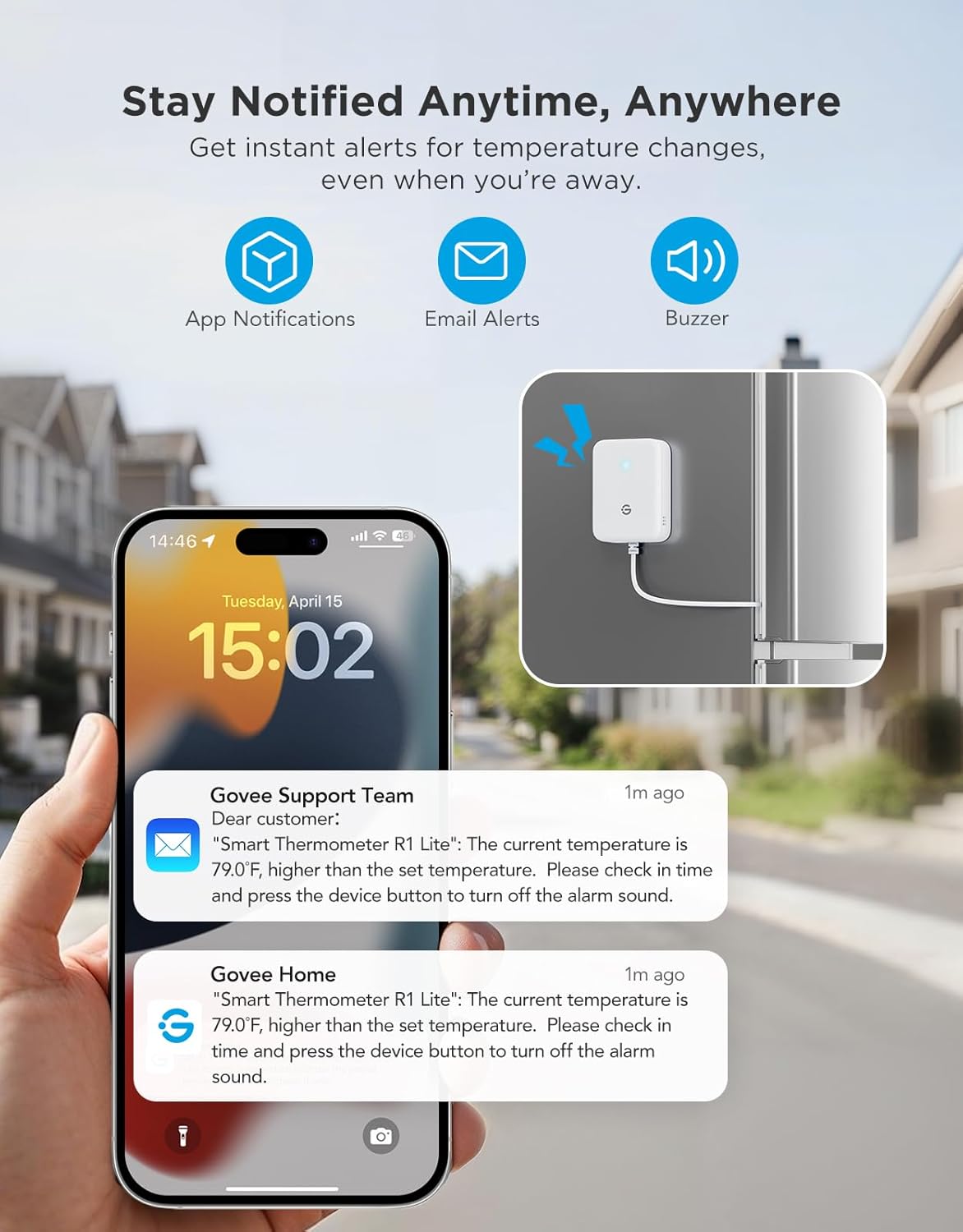 GoveeLife WiFi Refrigerator Thermometer Sensor with Alarm, 2-Pack & Gateway