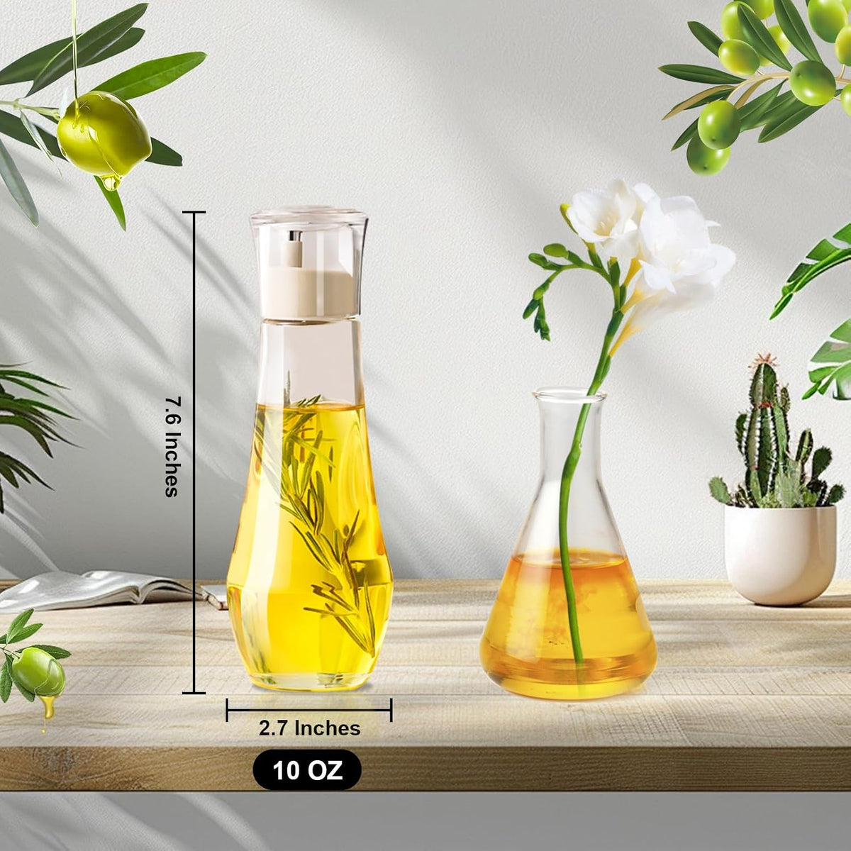 Summark Diamond Olive Oil Dispenser Bottle,Oil and Vinegar Dispenser for kitchen,Elegant Glass Cooking Oil Dispenser,Dispenser Bottle of 10 OZ - Set of 2
