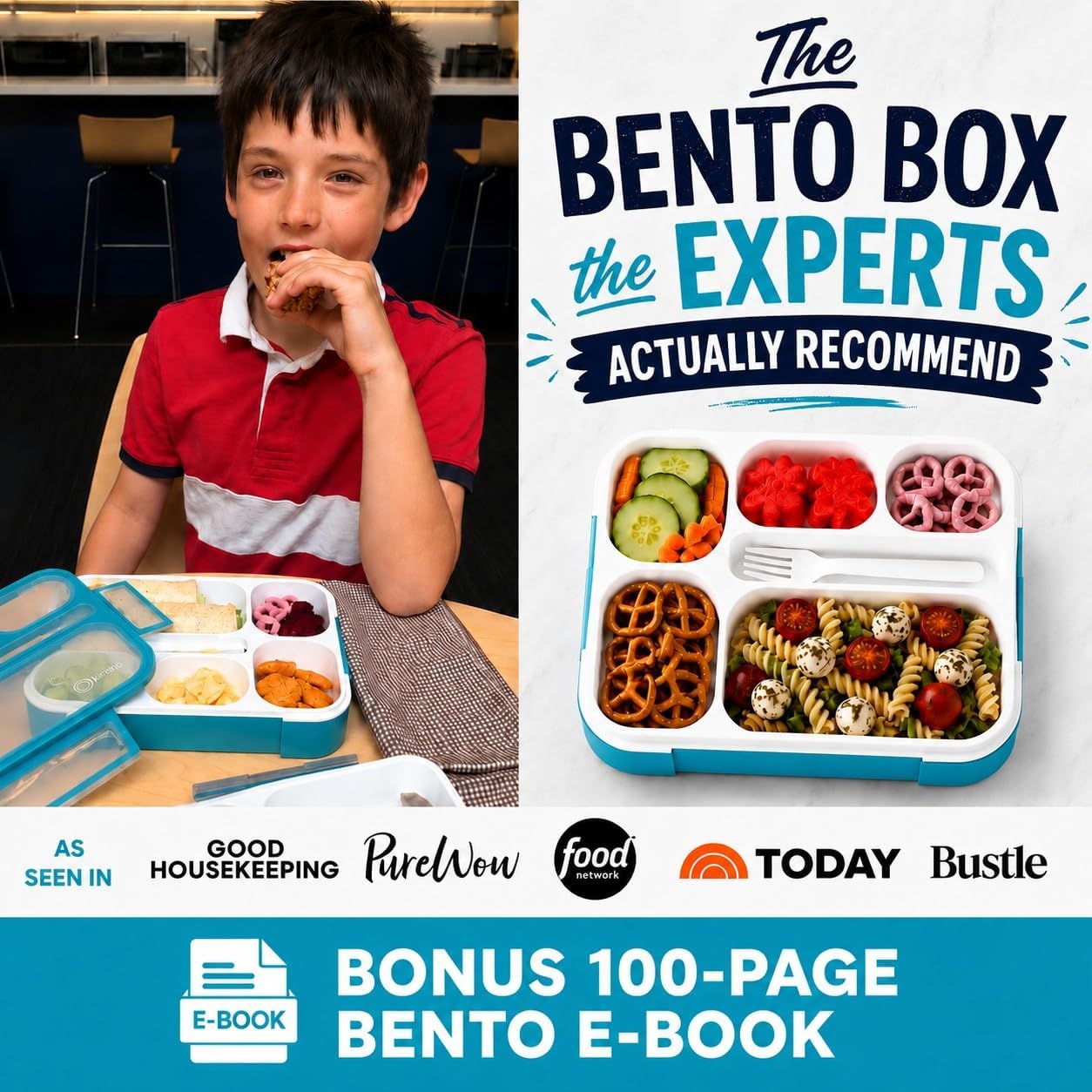 kinsho Lunch Box for Kids Boys Girls - Bento Box Set with Insulated Bag and Ice Pack, 6 Compartment Leak Proof Food Container, BPA-Free, Microwave Safe, Ideal for School & Work, Teal