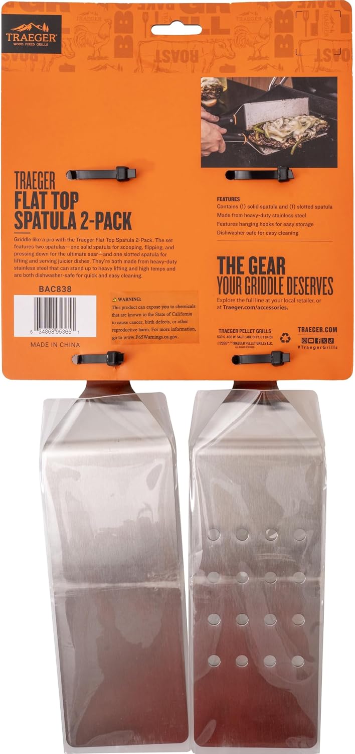 Traeger Grills Flat Top Spatula 2-Pack, Stainless Steel, Dishwasher-Safe