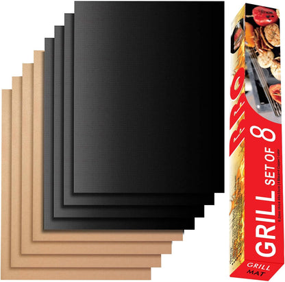 Grill Mat Set of 6-100% Non-Stick Reusable Mats for Gas, Charcoal or Electric Grills - Easy to Clean - 15.75 x 13-Inch, Black