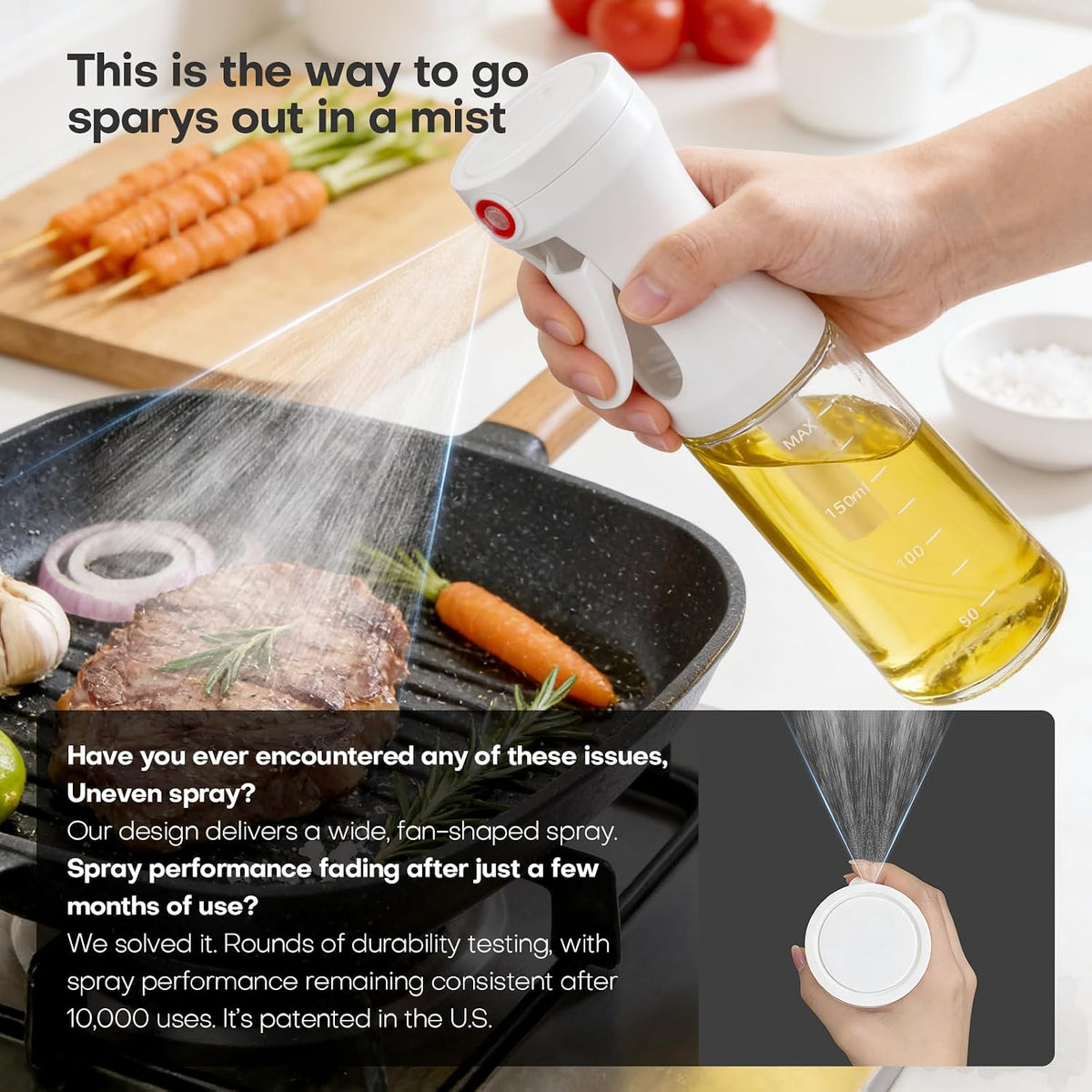 Olive Oil Sprayer for Cooking,Glass Oil Mister Spray Bottle,1g Per Press