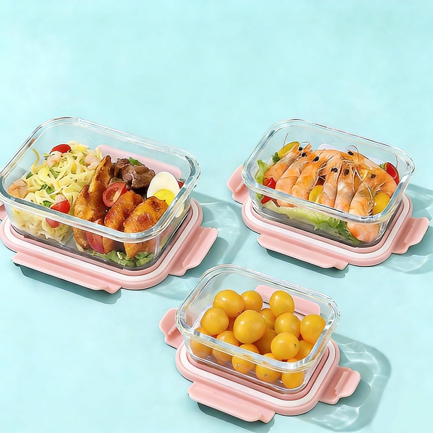 Glass Food Storage Containers with Lids, Airtight Meal Prep Containers, 4 Pack Set with Multiple Sizes (Purple)