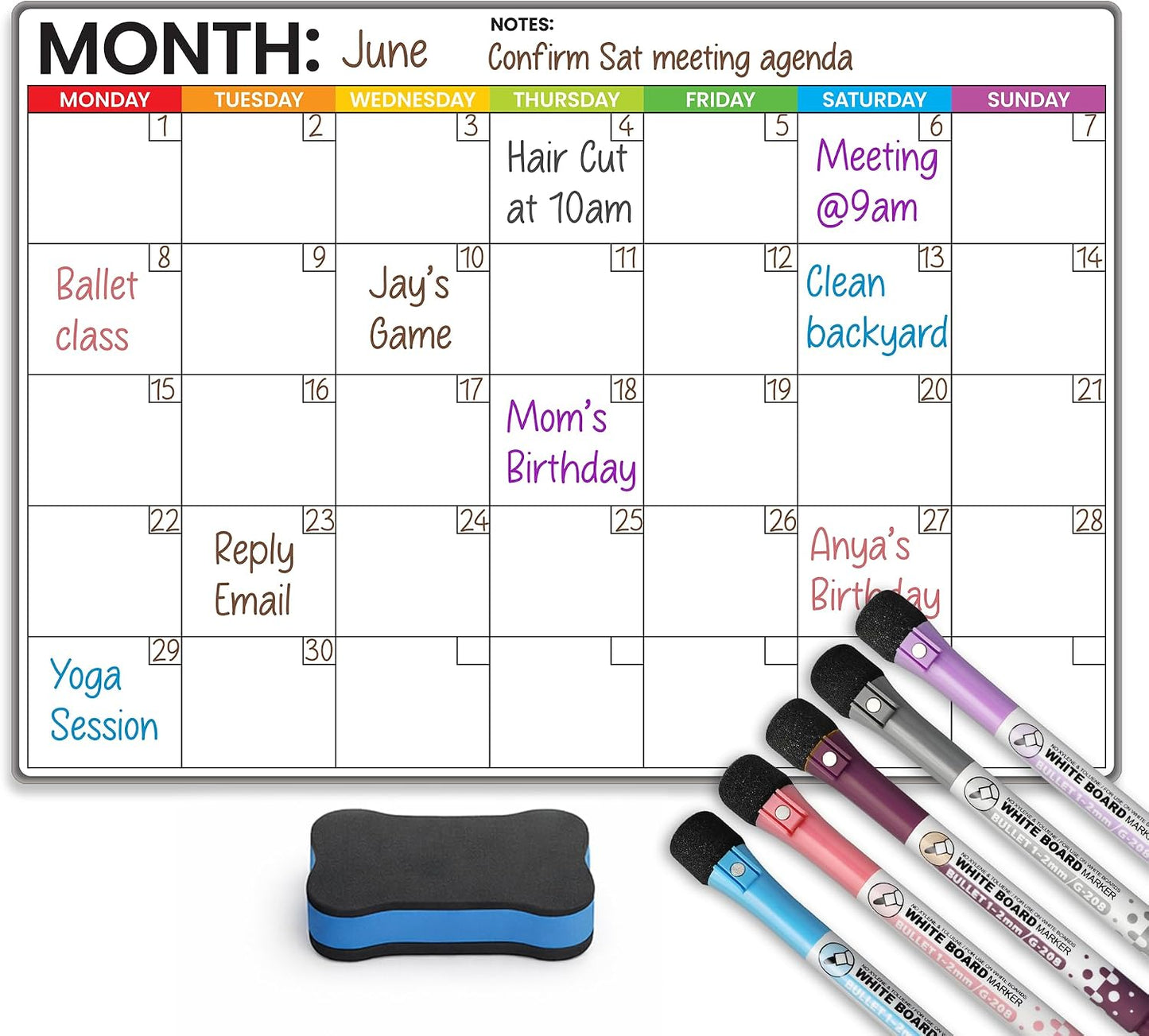 Fridge Calendar Acrylic 17x12”, Start Monday | Magnetic Calendar for Refrigerator | Acrylic Dry Erase Whiteboard Calendar for Fridge | Family Schedule Board with 5 Markers & Eraser by Freedom Mastery