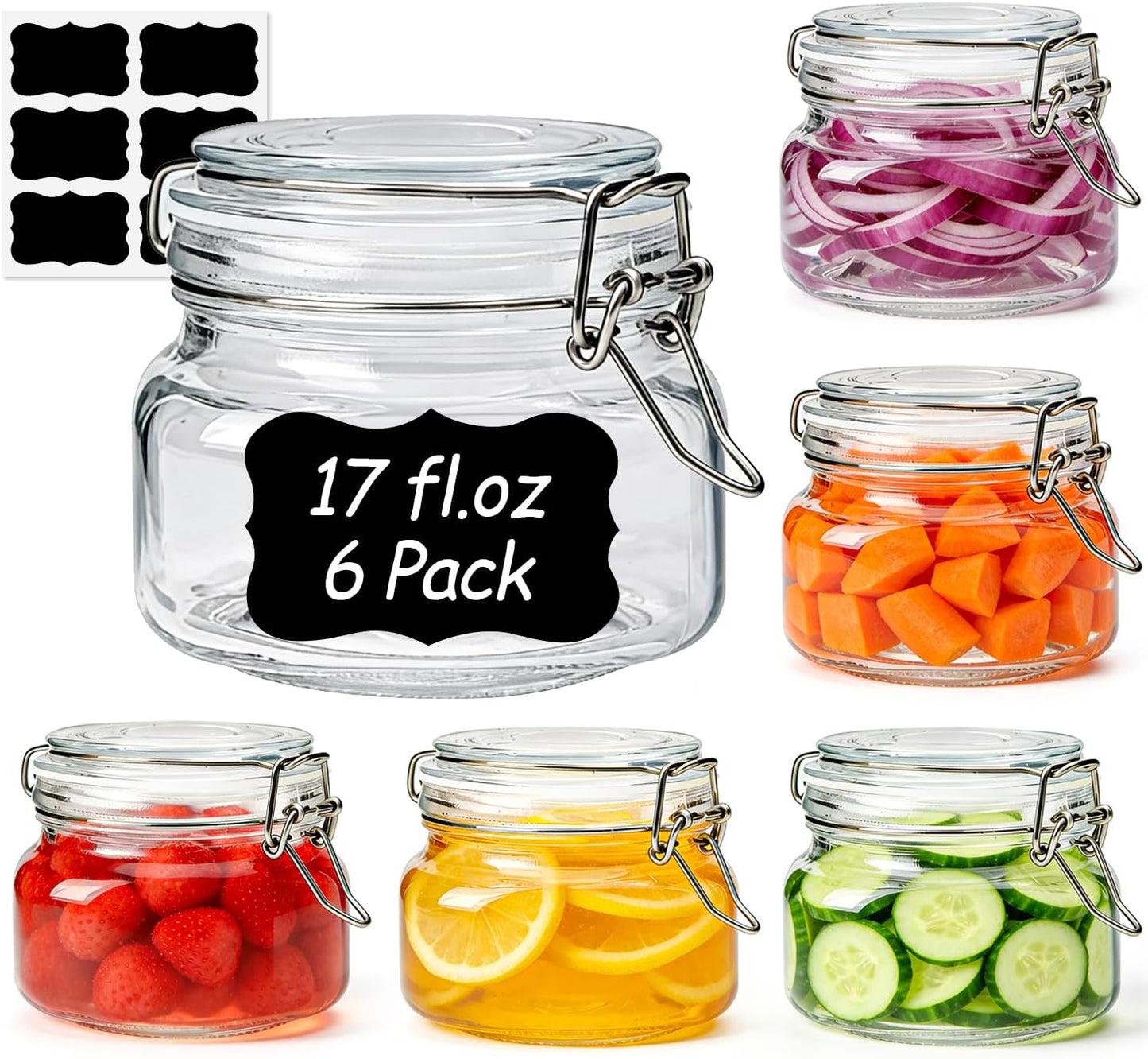 ComSaf Set of 3 Square Glass Jars with Airtight Lids (51 Oz) — Wire Clamp Canisters for Small-Batch Pickling, Kimchi, Bulk Dry Food, Wide Mouth Space Saving Kitchen Pantry Organization Jars