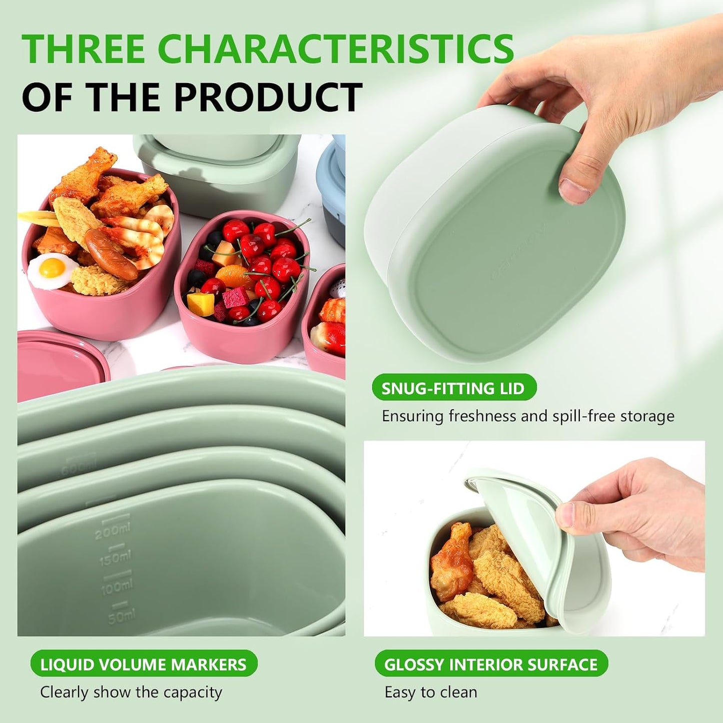 4 Pcs Silicone Food Storage Containers with Lids，BPA Free Reusable Silicone Storage Containers for Food Freezer Containers Freezer Dishwasher Safe (33.8oz, 20oz, 10oz, 6.7oz)