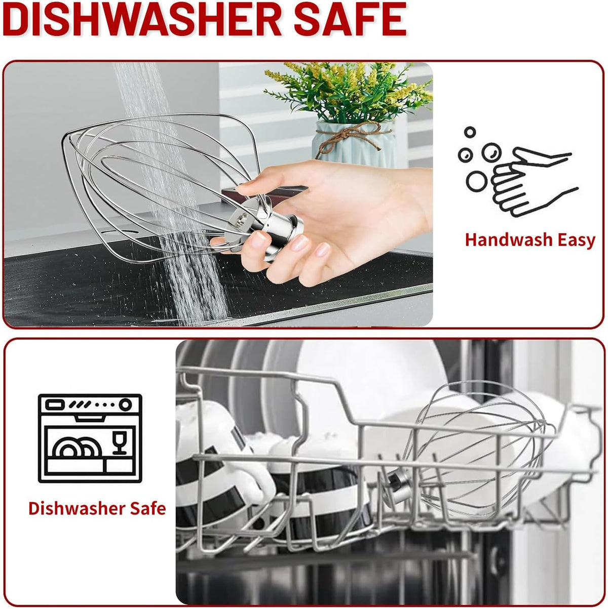 K45WW 6 Wire Whip Attachment for KitchenAid 4.5 5 Quart Tilt-Head Stand Mixer, Dishwasher Safe, Stainless Steel Whisk for Kitchen Aid Mixer Accessory Replacement Parts
