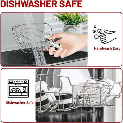 K45WW 6 Wire Whip Attachment for KitchenAid 4.5 5 Quart Tilt-Head Stand Mixer, Dishwasher Safe, Stainless Steel Whisk for Kitchen Aid Mixer Accessory Replacement Parts