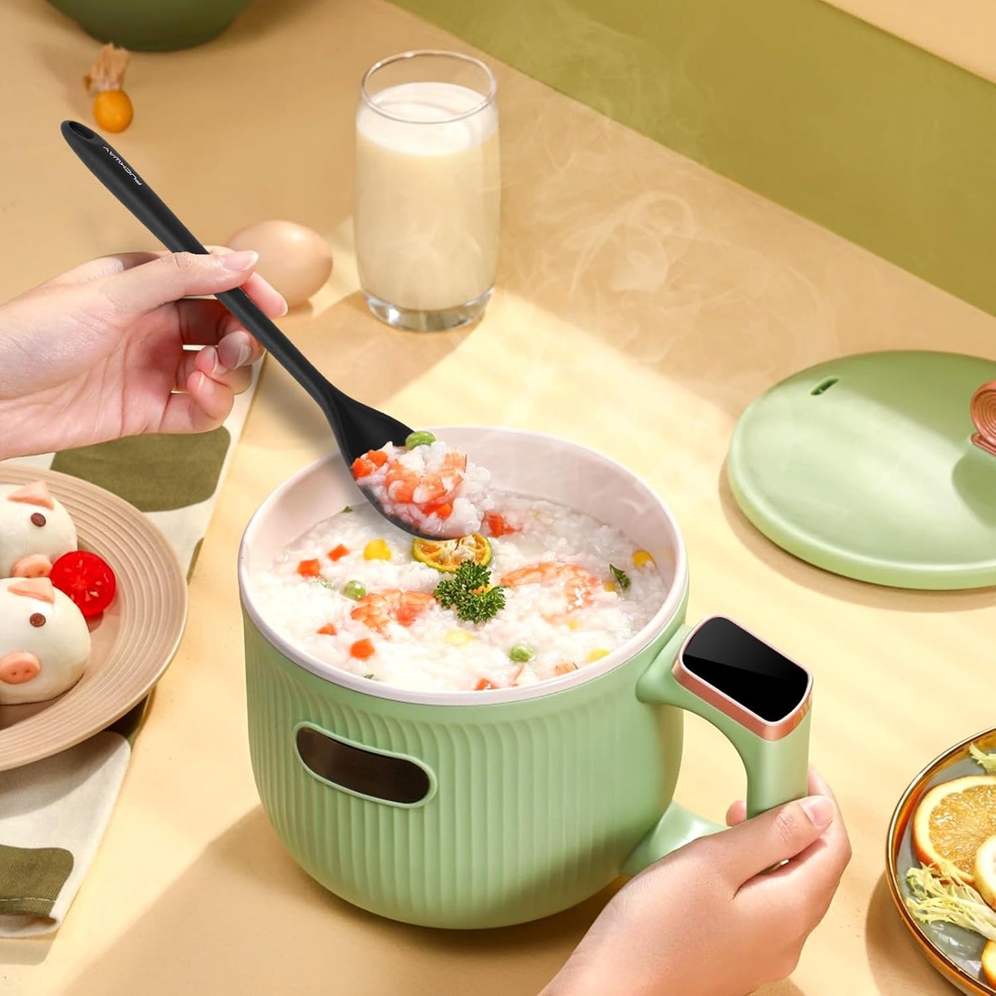 3 Pcs Silicone Spoons Set of 7.9 10.6 14.2 inch for Cooking, Heat Resistant Kitchen Spoons for Mixing, Stirring, and Serving, Small to Large Non Stick (Green)