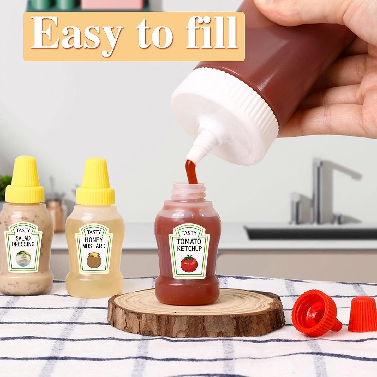 4Pcs 25ml Mini Ketchup Bottles for Bento Box Accessories,Mini Condiment Squeeze Bottles Portable Honey Sauce Salad Dressing Dispensers Jars Containers for Kids Adults Lunch Box