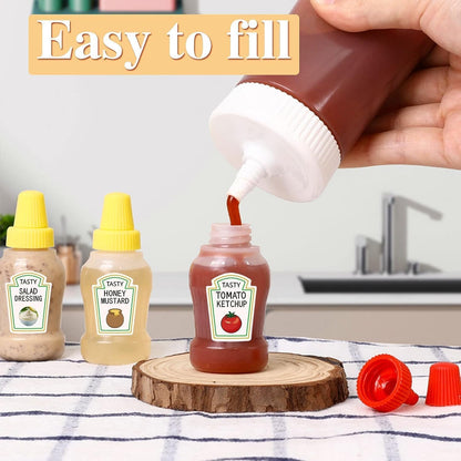 4Pcs 25ml Mini Ketchup Bottles for Bento Box Accessories,Mini Condiment Squeeze Bottles Portable Honey Sauce Salad Dressing Dispensers Jars Containers for Kids Adults Lunch Box