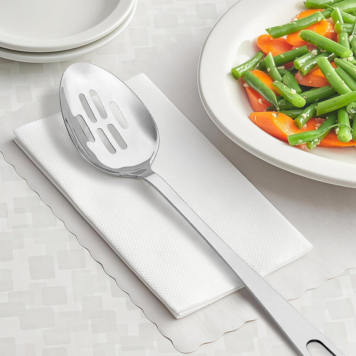 Abodpove Stainless Steel Cooking Spoons Set - Serving Spoons For Cooking, Large Cooking Serving Spoon & Slotted Spoon, Easy to Clean Kitchen Spoons Set, Dishwasher Safe