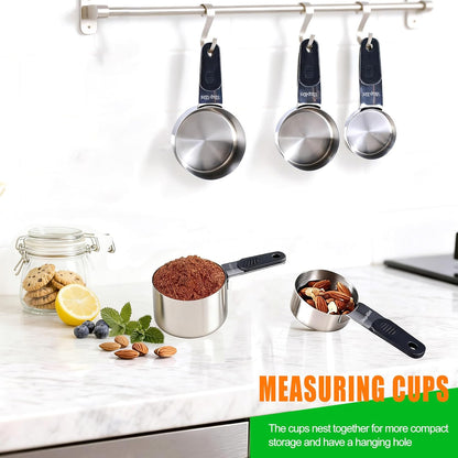 Magnetic Handles 7 Piece Stainless Steel Measuring Cups, Black, Kitchen Gadgets for Measure Liquid and Dry Ingredients, Cooking & Baking