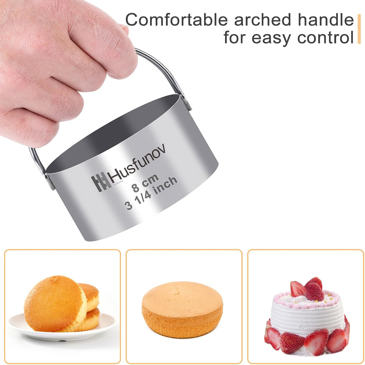 Husfunov Biscuit Cutter Set, Round Cookie Cutters with Handle