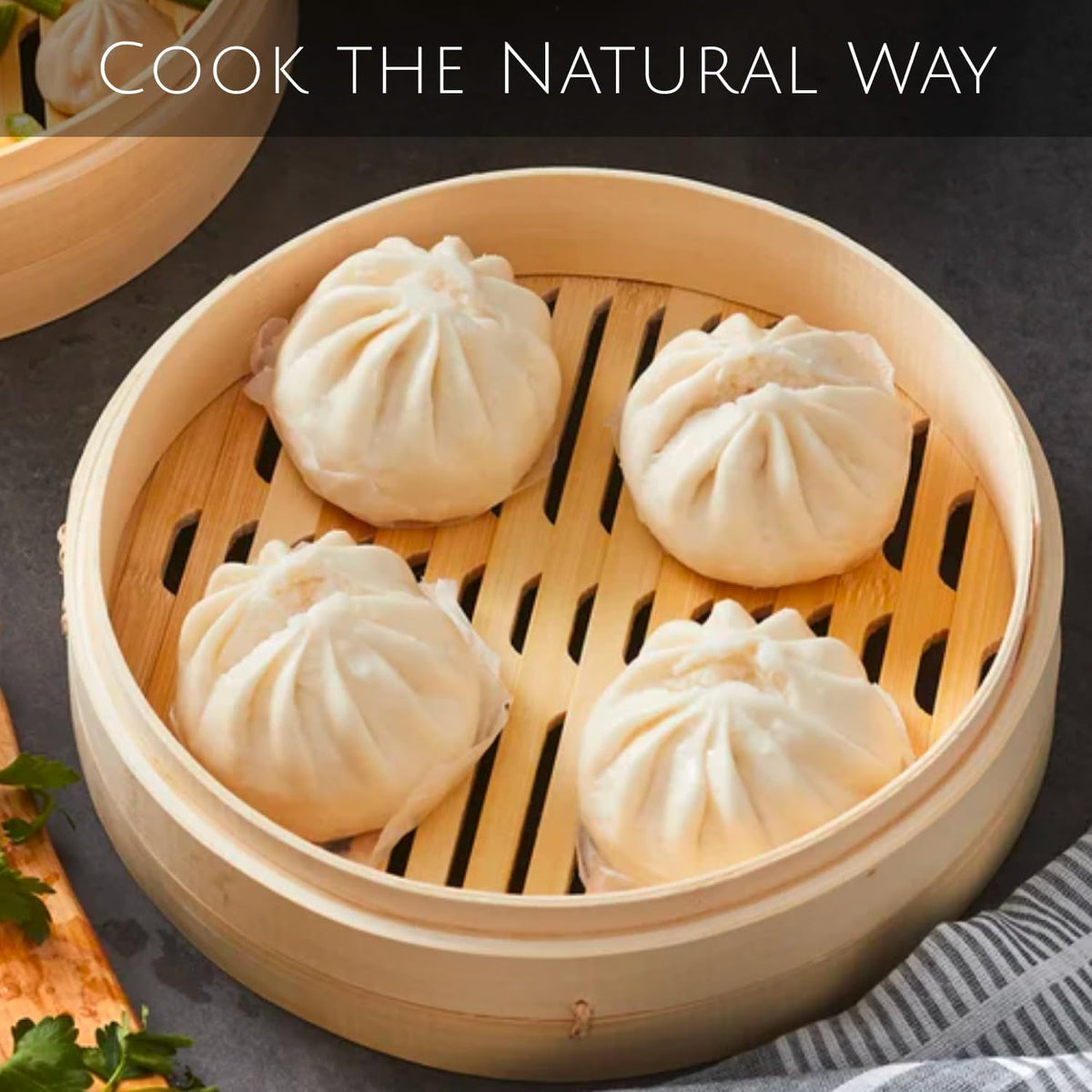 JapanBargain 2224, Large Chinese Bamboo Steamer Steaming Basket for Vegetable Seafood Dim Sum Dumpling Bun Egg, 12-inch