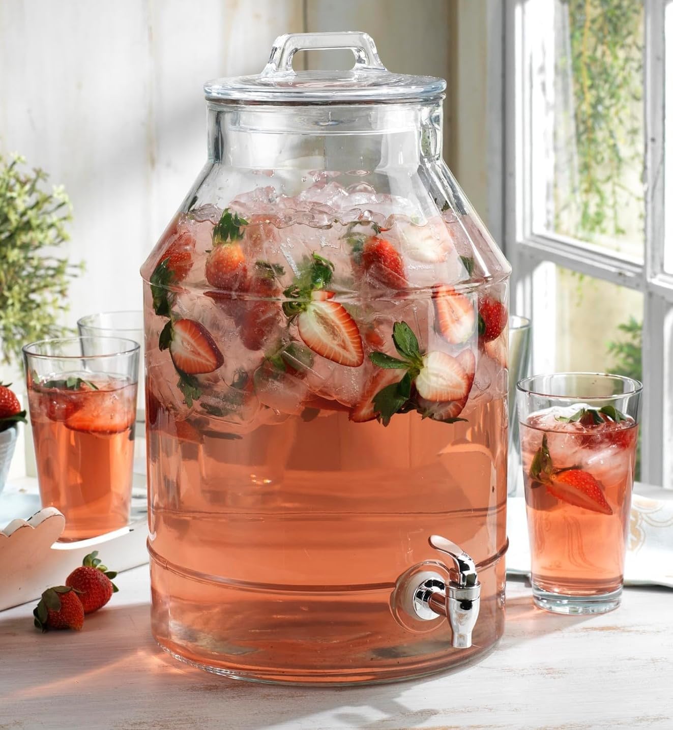 3 Gallon Glass Drink Dispenser with Metal Stand & Lid – Hammered Beverage Dispenser with Leakproof Spigot, Wide Mouth for Easy Fill – Ideal for Parties, Lemonade, Iced Tea, Sangria & More