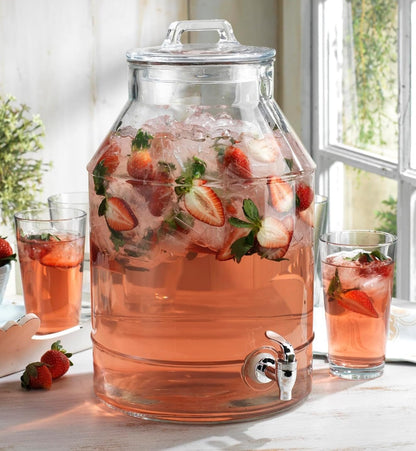 3 Gallon Glass Drink Dispenser with Metal Stand & Lid – Hammered Beverage Dispenser with Leakproof Spigot, Wide Mouth for Easy Fill – Ideal for Parties, Lemonade, Iced Tea, Sangria & More