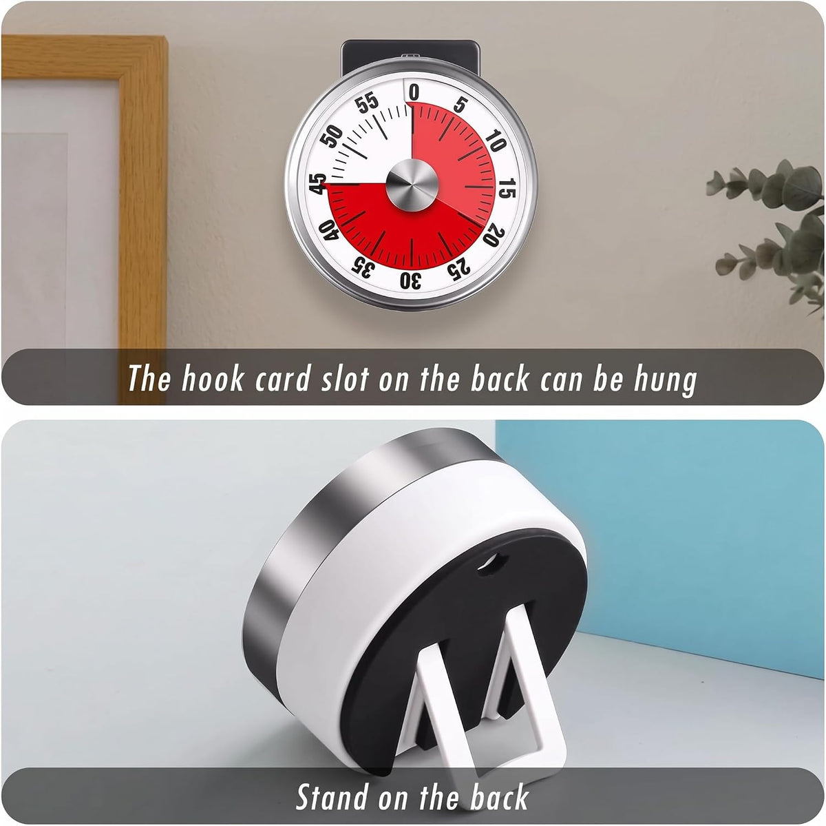 Visual Kitchen Timer for Cooking and Kids with Loud Alarm, No Batteries Required, Classroom Timers for Desk, Mechanical Desk Timer, Magnetic Egg Timer for Study, Chef Clock, Stainless Steel Timer