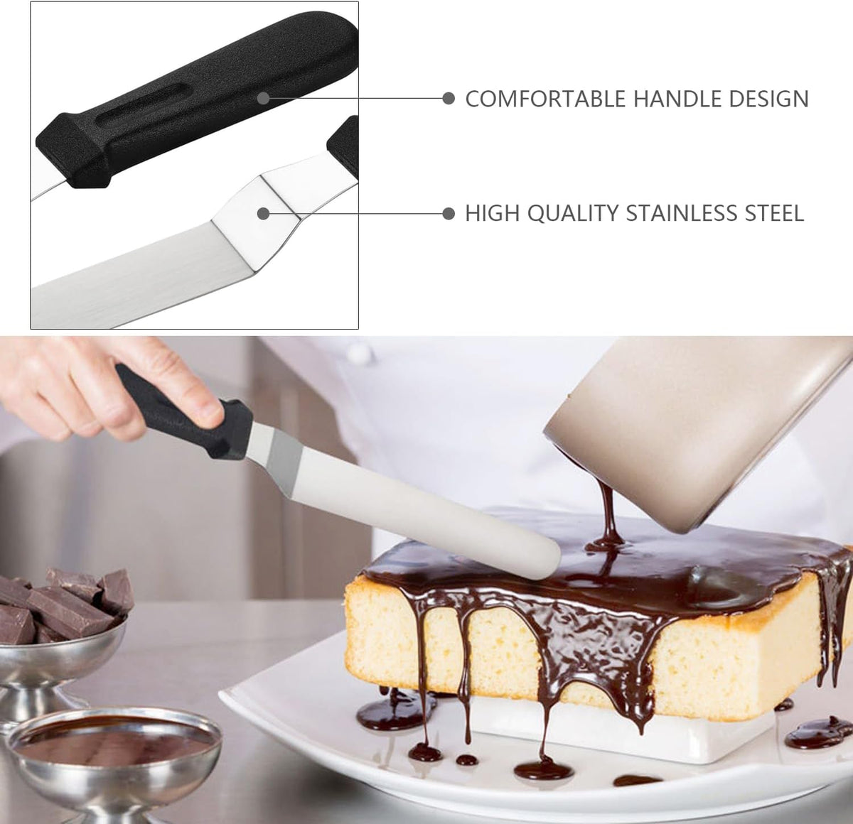 Offset Spatula,Black Stainless Steel Offset Spatula (2 Pack,6in+8in Curved)