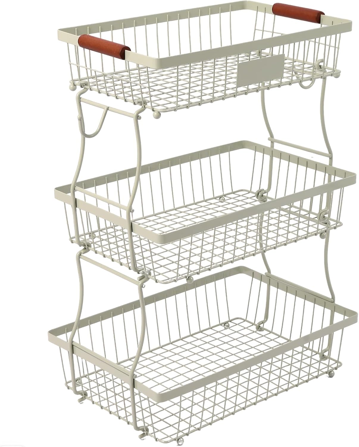 2-Tier Stackable Wire Basket with 2 Banana Hooks, Pantry Organizer for Kitchen Countertops, Cabinets & Under-Sink Spaces; Ideal for Storing Snacks, Fruits, Veggies, Onions, Potatoes, & More,Black