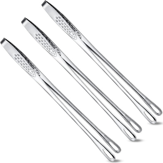 Geiserailie 3 Pcs 11 Inches Korean BBQ Tongs Stainless Steel Kitchen Tweezers Grill for Cooking Hot Pot Food Yakiniku Clamp Tool for Salad, Fish, Steak, Barbecue, Buffet, Meat