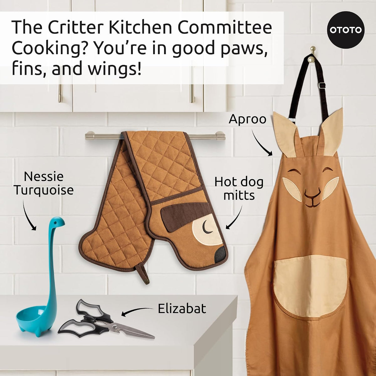 New - OTOTO Batlicious Oven Mitts and Pot Holders Sets - Heat Resistant Trivets for Hot Dishes, Cooking Goth Kitchen Decor, Cute Accessories, Pot Holders, Spooky Halloween Bat Moon Witchy Gifts