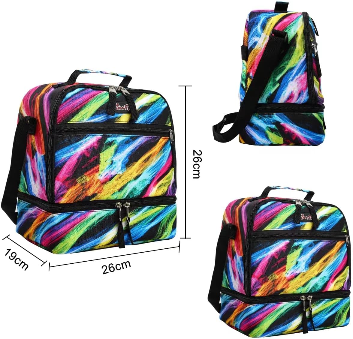 Tilami Lunch Bags Insulated Adjustable Strap Zipper, Two Compartments Cooler Bags, Bento Bags for Kids Toddlers (Blue)