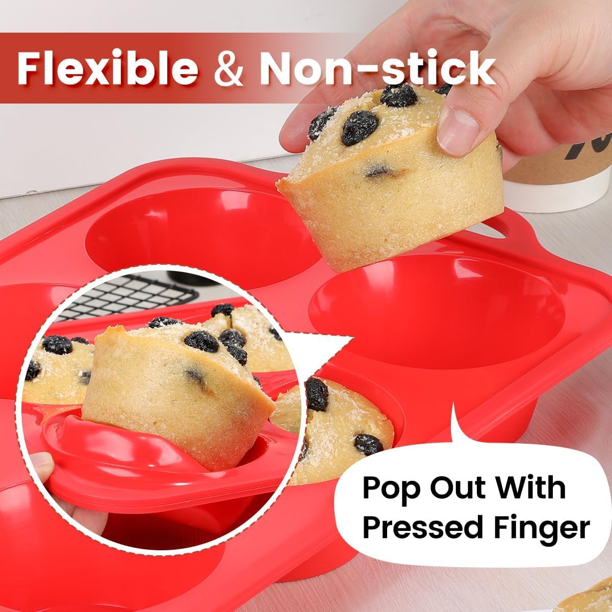 CAKETIME 12 Cups Silicone Muffin Pan - Nonstick Cupcake Pan 1 Pack Regular Size Silicone Mold for Baking