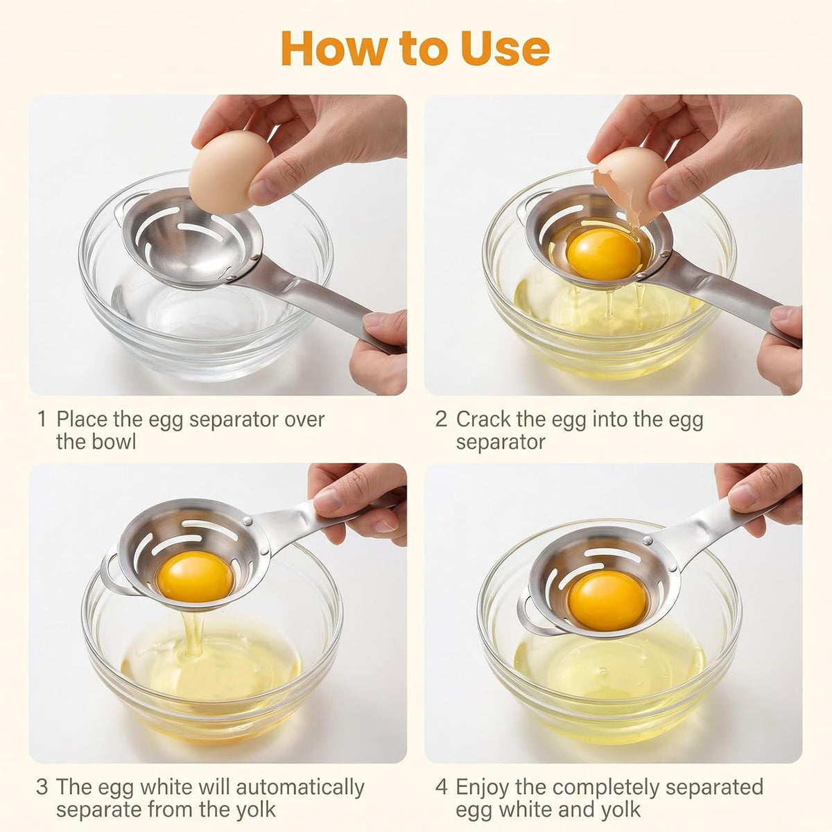 Egg Separator for Raw Eggs 6-Hole Egg Divider with Extended Handle