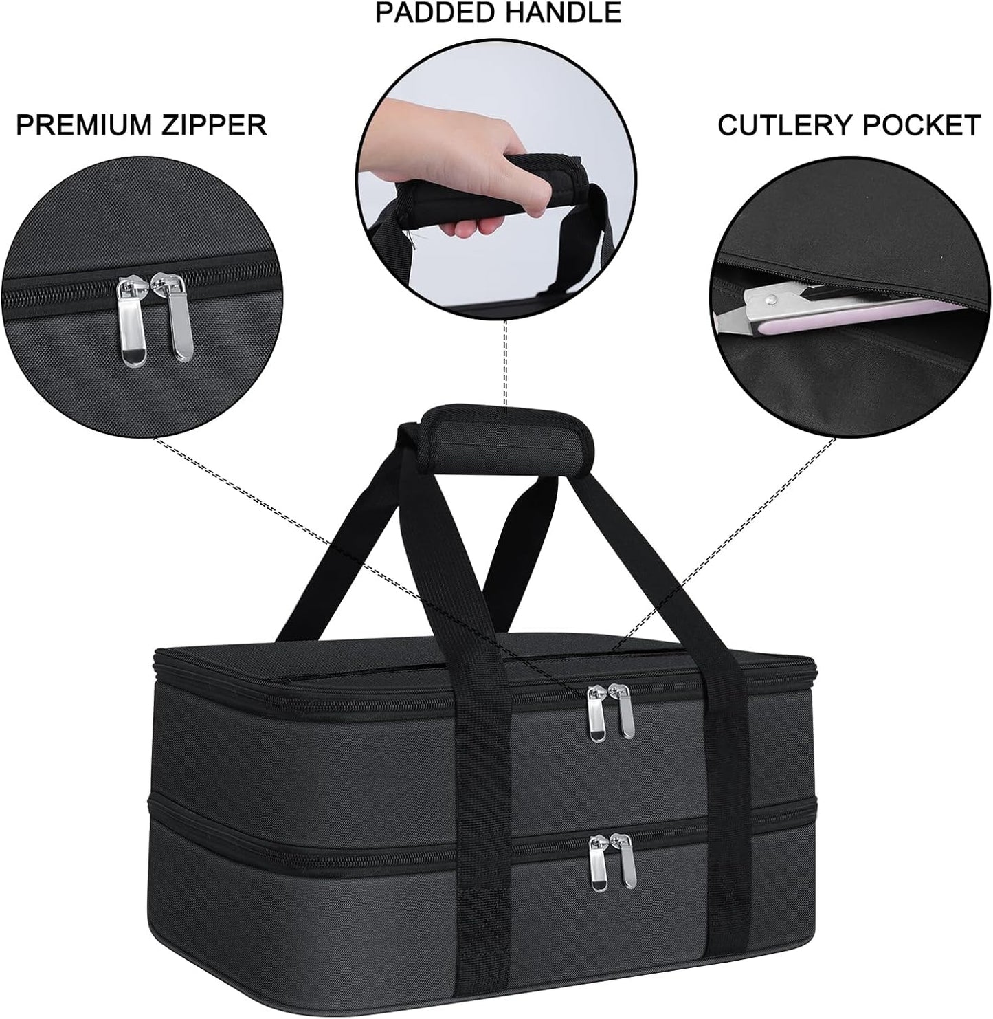 esouler Insulated Casserole Carrier - Casserole Carriers for Hot or Cold Food - Lasagna Lugger Dish Carrier, Thermal Lunch Bag for Potluck Parties, Picnic, Travel, Fits 9" x 13" Baking Dish, Grey
