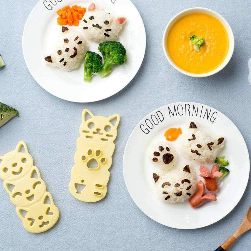 VANVENE Small Rice Ball Mold Sets Lovely Cat Pattern DIY Sushi Bento Nori Kitchen Rice Mould DIY Kitchen Tools with Nori Seaweed Punch Cutter for Home Party Kids meal Make