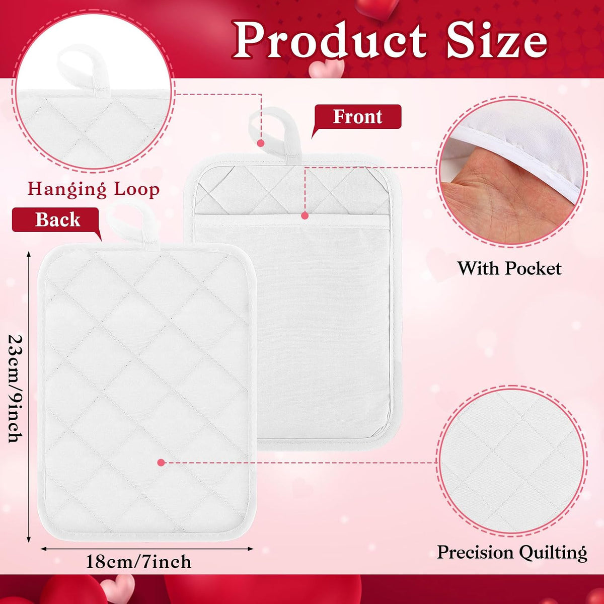 Hoolerry 7''x 9'' Sublimation Pot Holders with Pocket, Black
