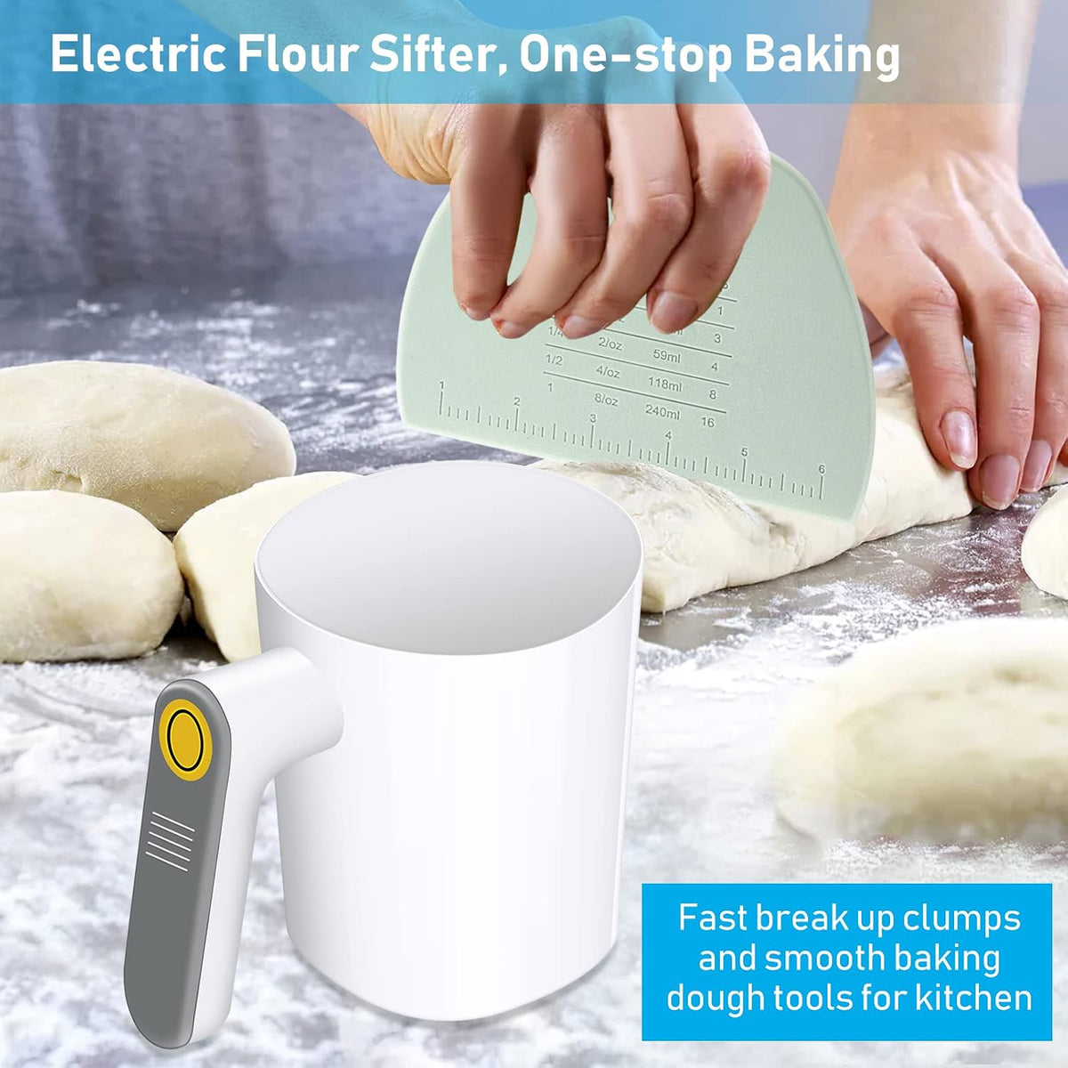 Electric Flour Sifter, 4 Cup Battery Operated Handheld Sifter for Baking