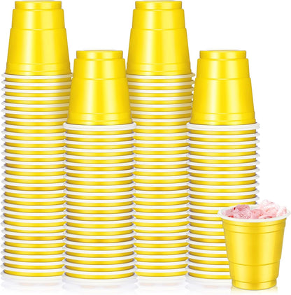Roshtia 100 Pack 2 oz Plastic Shot Cups, Mini Disposable Shot Glasses 2 oz Wedding Party Cups for Bridal Shower Wedding Party, Beer Taste Serving, Snacks(Black, Gold)