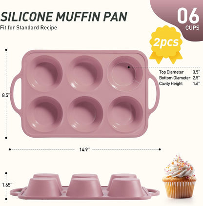 2 Packs 12 Cups Silicone Muffin Pan for Baking with Metal Reinforced Frame Regular Size Cupcake Pan Tray Egg Bites Silicone Cookie Molds Muffin Tin Tart Pans Sheet Set for Oven Dishwasher Safe
