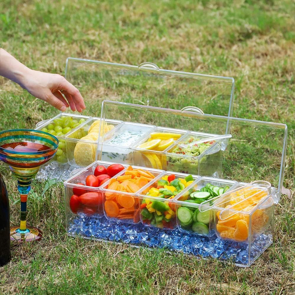 VWMYQ 5-Grid Removable Condiment Tray with Ice Cooler, Salad Platter for Home Bar