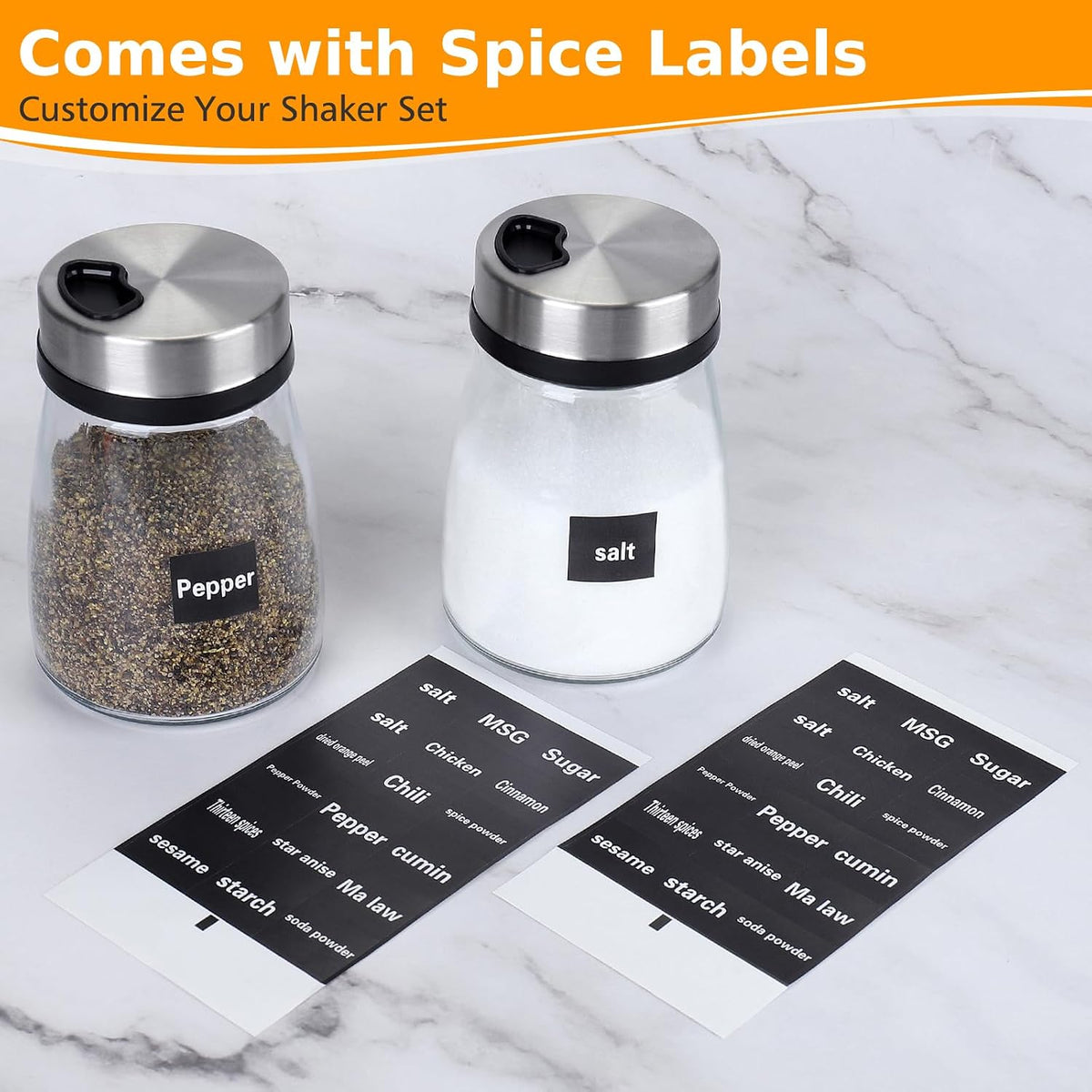 Accmor Salt and Pepper Shaker with Adjustable Pour Holes Spice Labels