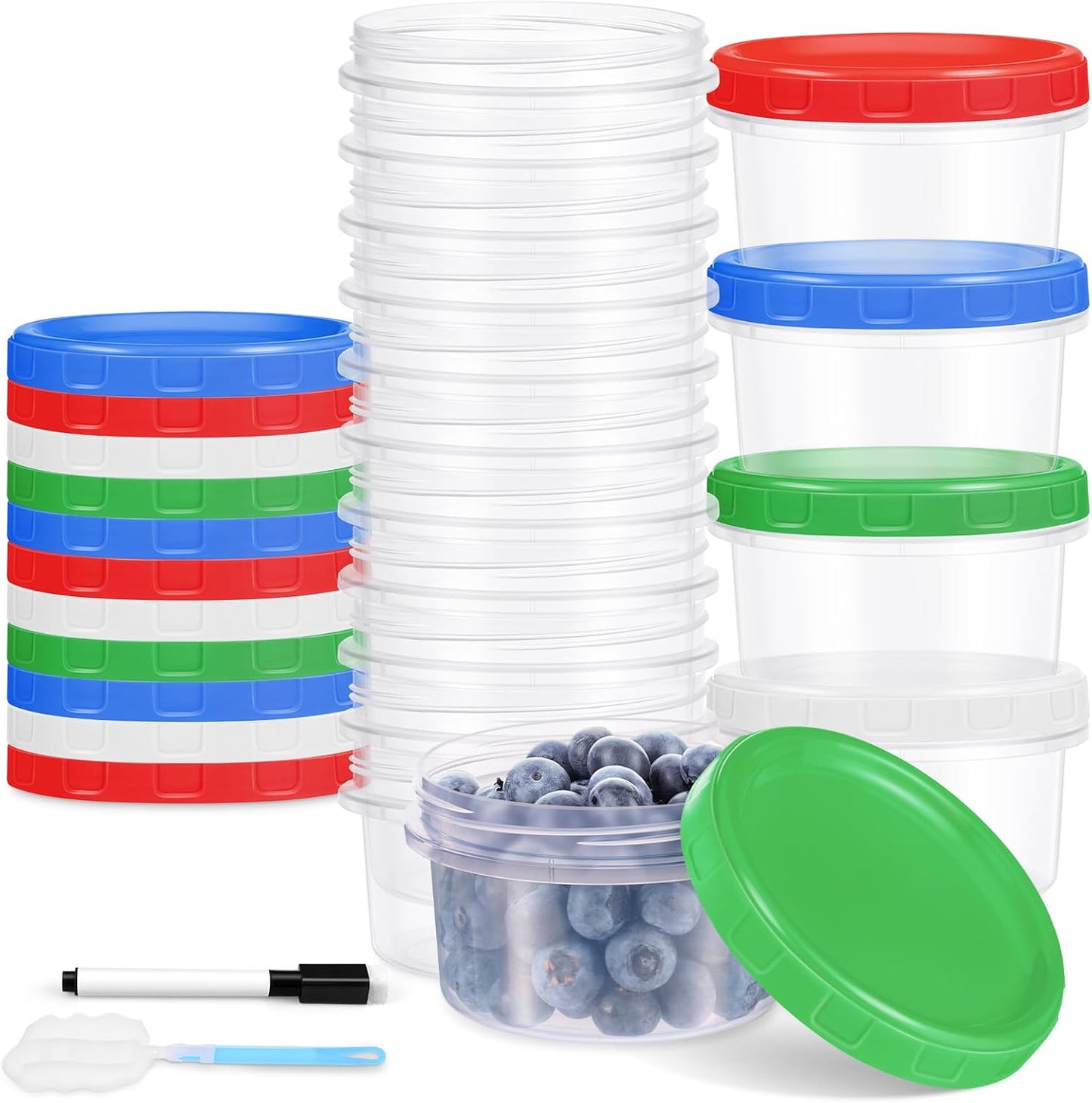 Freezer Storage Containers, 16 Pack 10 oz Plastic Food Storage Containers with Twist Top Lids, Meal Prep Containers for Soup Snack Fruit, BPA Free, Leakproof, Microwave & Dishwasher Safe