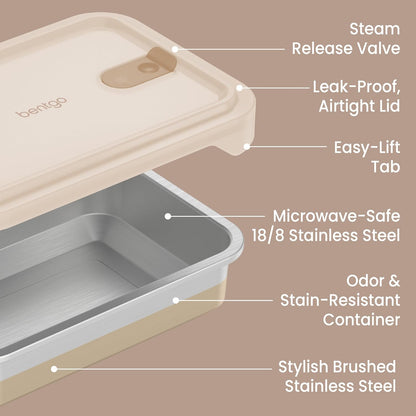 Bentgo MicroSteel Heat & Eat Container – Microwave-Safe, Leak-Proof & Airtight, Easy-to-Clean Lightweight Stainless Steel Reusable Food Storage with Silicone Lid (Snack Size; 2-Cup Capacity; Rose)