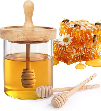 Honey Jar with Dipper and Lid,Glass Honey Pot Container Dispenser,Clear Glass Honey Container for Home Kitchen,Store Honey and Syrup,Easy to Clean… (12oz)